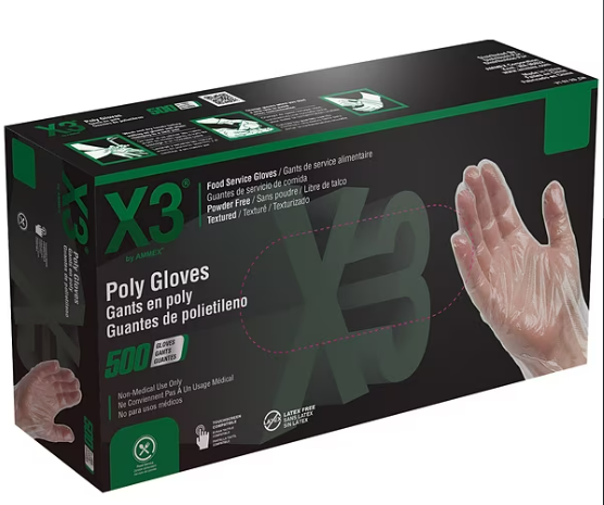 AMMEX-PGLOVE-L-500 Clear Polly Gloves Large